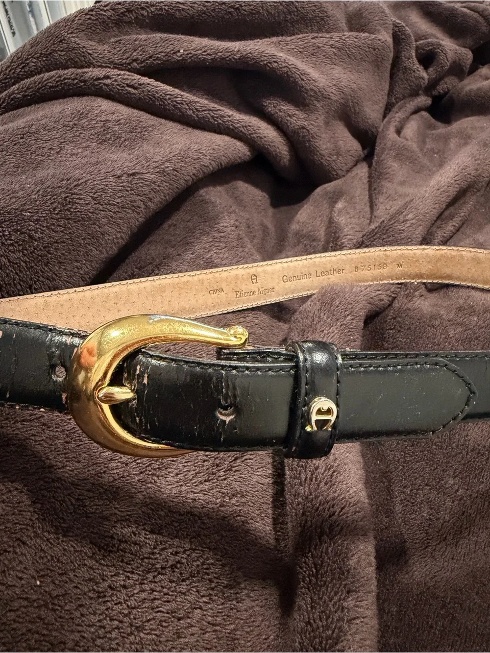 Etienne Aigner Brown Leather Belt with Tan Interior